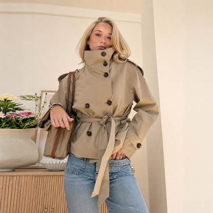 Funnel neck trench jacket